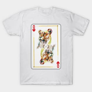 Lioness Head Queen of Hearts Playing Card T-Shirt